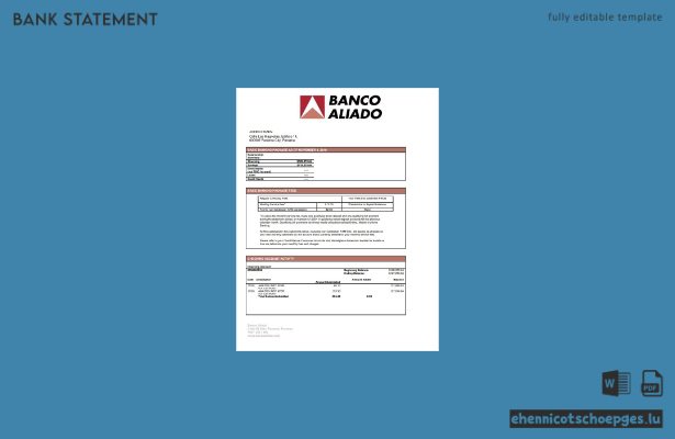 Word-Beispielvorschau für Kontoauszüge der Panama Banco Aliado